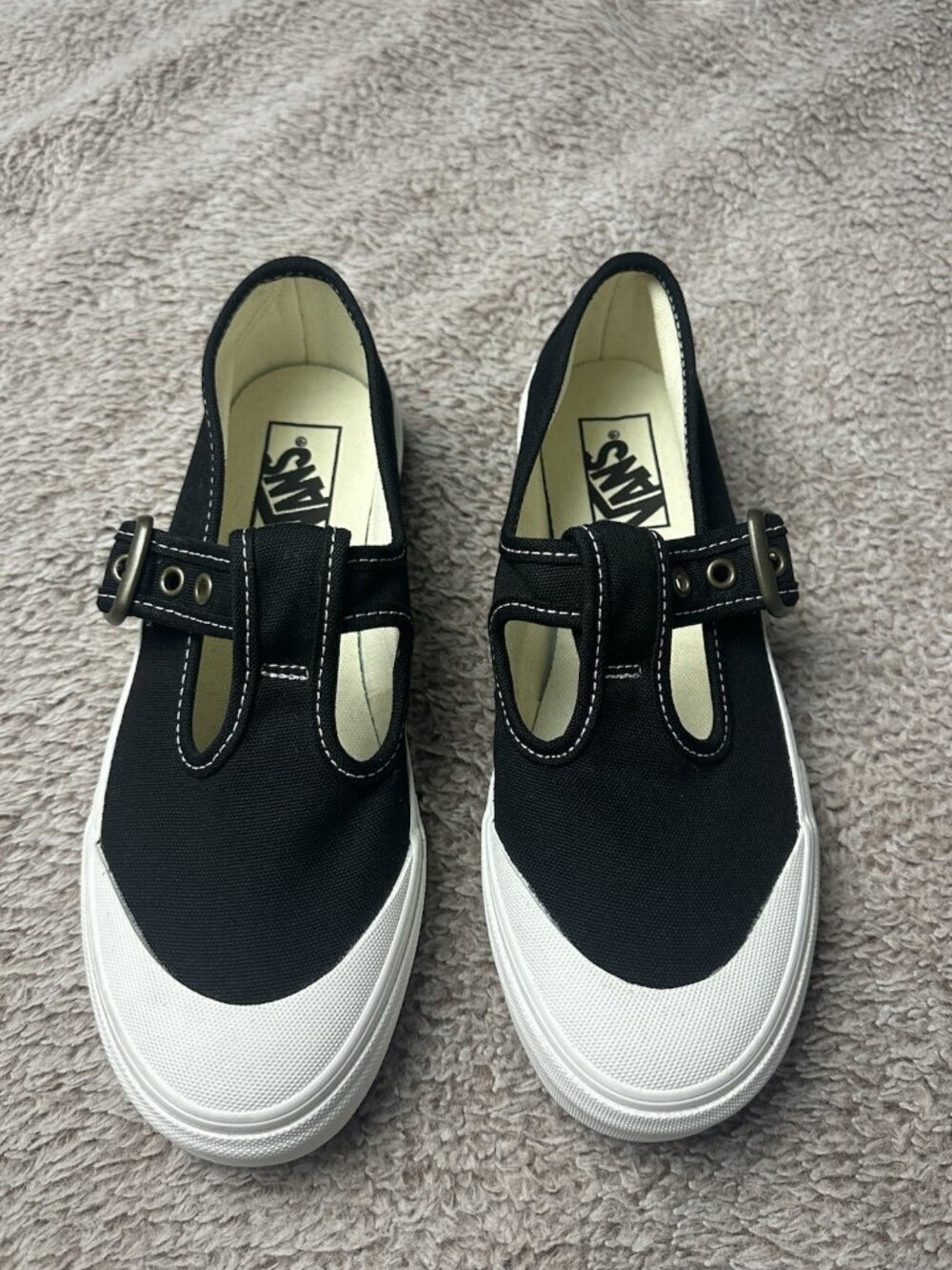 Vans Style 93 Mary Jane Women Size 7.5 Black White Canvas Buckle Shoes NEW - Picture 3 of 15